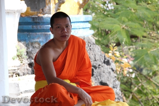 Devostock Monk Thailand Temple Sitting