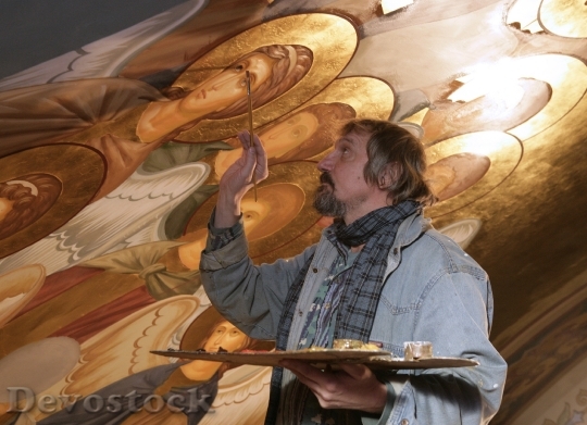 Devostock Painter Artist Painting Ceiling