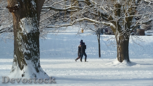 Devostock Park Family Snow Covered