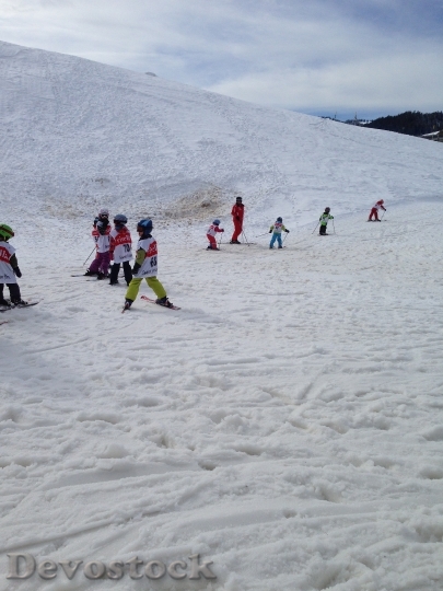 Devostock Skiing Children Runway Snowy