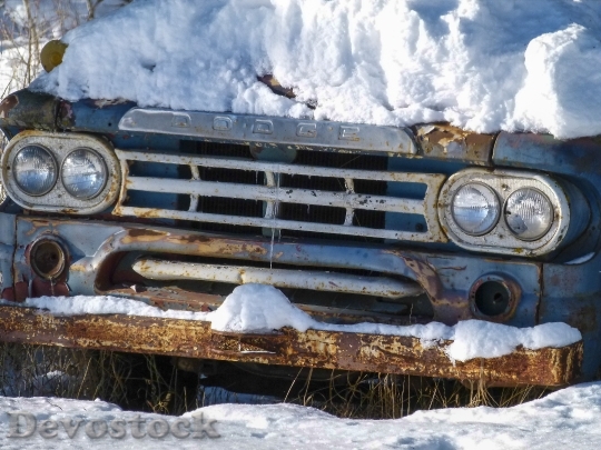 Devostock Snow Covered Old Truck