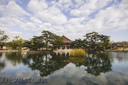Devostock South Korea Temple Lake