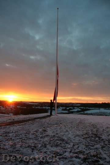 Devostock Sunset Flagpole Snow Flag