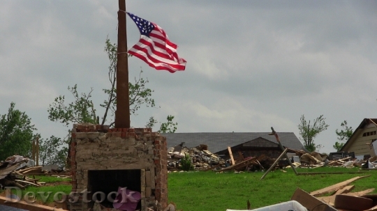 Devostock Tornado Destruction Flag American