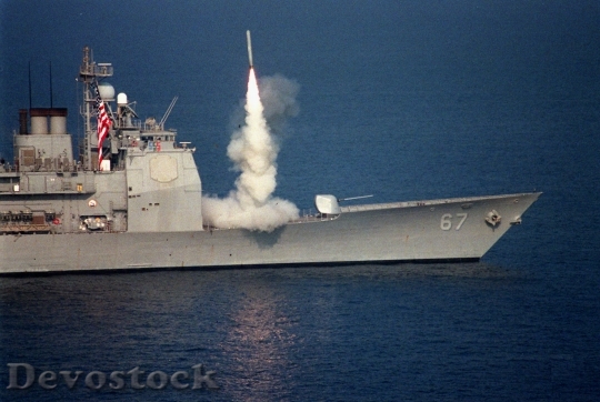 Devostock U.S. Navy War Ships Launch Cruise Missiles into Iraq