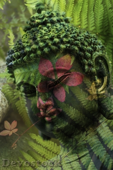 Devostock Buddha Leaf Religion Statue