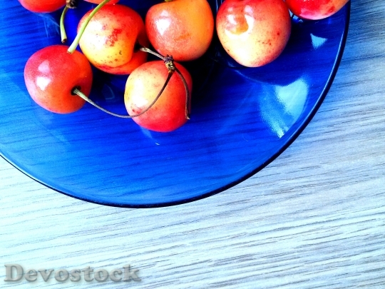 Devostock Cherries Fruits Plate Fresh