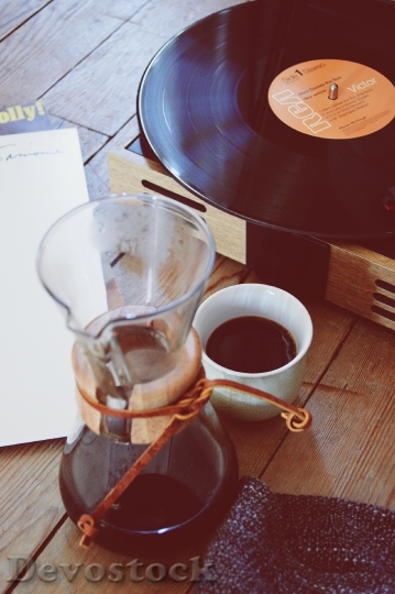 Devostock Coffee Vinyl Record Music