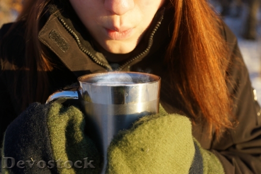 Devostock Coffee Winter Cold Girl