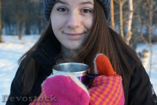 Devostock Coffee Winter Girl Teen