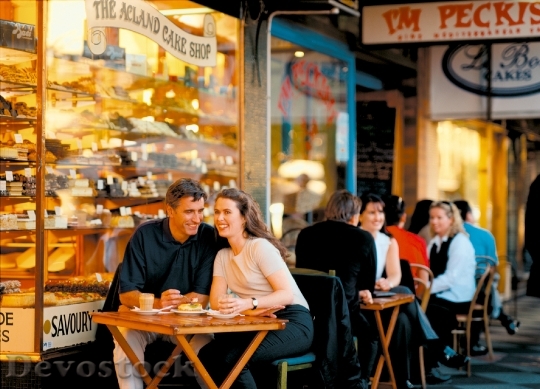Devostock Couple Cafe Outdoors Alfresco