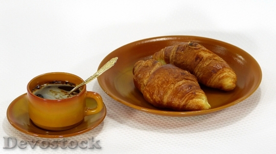 Devostock Croissants Plate Cup Coffee