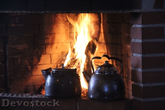Devostock Fire Fireplace Hot Coffee