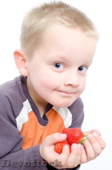 Devostock Kid Child Isolated Strawberry