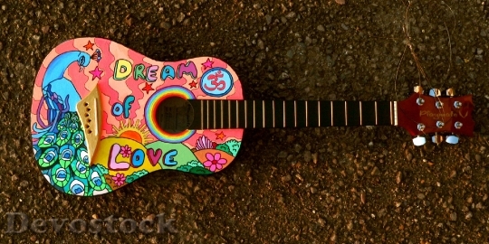 Devostock Painted Guitar Hippie Music