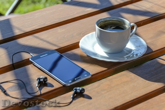 Devostock Relaxation Coffee Smartphone Music