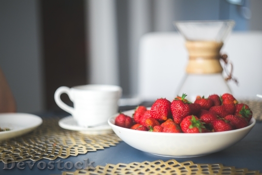 Devostock Strawberries Breakfast Fruit Food