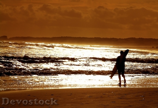 Devostock Surf Sunset Sea Surfer
