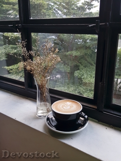 Devostock Window Window Sill Coffee