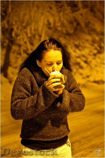 Devostock Woman Drinking Coffee Girl