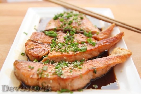 Devostock Food Salmon Teriyaki Cooking 4K